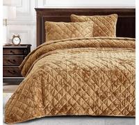Chezmoi Collection Lux - Set di biancheria da letto oversize in velluto color caramello, 3 pezzi, per tutte le stagioni, leggero, in microfibra spazzolata, con cuciture a diamante, per tutte le