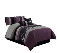 Chezmoi Collection Napa - Set piumino in poliestere, colore: Viola/Nero/Grigio, Queen