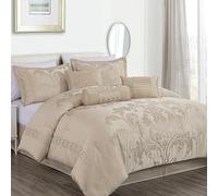 Chezmoi Collection Royale - Set copripiumino in tessuto jacquard, motivo floreale, 7 pezzi, colore: champagne