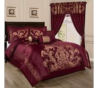 Chezmoi Collection Royale - Set di biancheria da letto in tessuto jacquard con motivo floreale, 7 pezzi, per letto matrimoniale, colore: marrone/oro