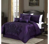 Chezmoi Collection Royale - Set di biancheria da letto in tessuto jacquard, motivo floreale, 7 pezzi, misura grande, colore: viola/viola scuro