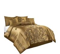 Chezmoi Collection Set copripiumino floreale jacquard da 7 pezzi (Queen, oro), misto poliestere