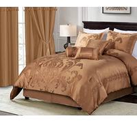 Chezmoi Collection Set copripiumino floreale jacquard da 7 pezzi (Queen, rame/oro)