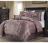 Chezmoi Collection Set copripiumino floreale jacquard da 7 pezzi (Queen, Woodrose/Grigio)