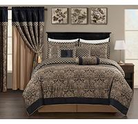 Chezmoi Collection Set copripiumino in tessuto jacquard con medaglione floreale, 7 pezzi, nero/oro, per letto queen size