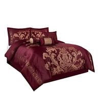 Chezmoi Collection Set di 7 pezzi jacquard floreale trapunta (Queen, misto poliestere, marrone/oro