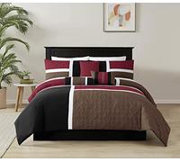 Chezmoi Collection Upland - Set copripiumino trapuntato patchwork, 7 pezzi, bordeaux/nero/marrone, per letto king size