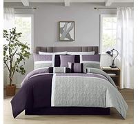 Chezmoi Collection Upland - Set copripiumino trapuntato patchwork, 7 pezzi, colore: lavanda/grigio/viola, per letto full-size