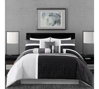 Chezmoi Collection Upland - Set di 7 trapunte patchwork in poliestere, nero/grigio/grigio chiaro, completo