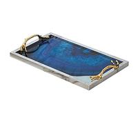 CHFYIJYHM Decorative Tray Serving Tray with Metal Handles,Glass Agate Pattern Tray,Rectangle Breakfast Tray(Silver)