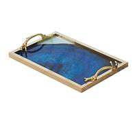 CHFYIJYHM Decorative Tray Serving Tray with Metal Handles,Glass Agate Pattern Tray,Rectangle Breakfast Tray(Gold)