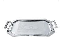 CHFYIJYHM Serving Trays Decorative Tray Rectangular Water Cup Tray Stainless Steel Engraved Breakfast Tray Kitchen Food Trays(Silver)
