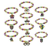 CHGCRAFT 10 Pz Braccialetti con perline Mardi Gras Braccialetto elasticizzato con perline viola, verde e oro, sovrapponibile per le celebrazioni del carnevale Mardi Gras Gioielli da festa