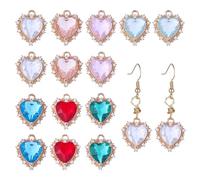 CHGCRAFT 14 Pz 7 Colori Cuore Zirconia Charms con un loop Cuore strass Charms ciondoli cuore per fai da te rendendo bracciali gioielli collana orecchini, 17x15x7.5mm, colore misto