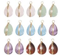 CHGCRAFT 15 Pz 5 Colori Ciondoli in pietra naturale avvolti a filo Ciondoli a goccia vintage a forma di pera con perla d'acqua dolce naturale coltivata per la creazione di gioielli fai da te