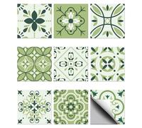 CHGCRAFT 36Pz 9 Stili Modello arabo bianco verde piastrelle adesivi impermeabile piastrelle adesivi quadrati con motivo floreale per la decorazione della cucina, verde mare scuro, 3,9 × 3,9 pollici