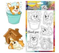CHGCRAFT Carino Corgi Timbro trasparente Cani che giocano Timbri artigianali trasparenti per album fotografico DIY Scrapbooking, Casa del cane e animali domestici, 6,3x4,3 pollici