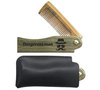 CHGCRAFT Gentleman Pettine pieghevole in legno Pettine pieghevole per barba Pettini intagliati in legno con custodia protettiva in similpelle per la cura dell'uomo baffi capelli regalo per il marito