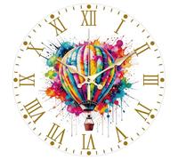 CHGCRAFT Graffiti colorati Orologio da parete Modello di mongolfiera Orologio non ticchettante 30cm Orologi decorativi rotondi per la decorazione dell'ufficio domestico
