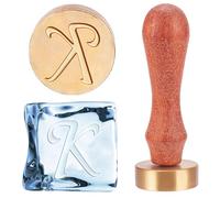 CHGCRAFT Lettera K Timbro per ghiaccio Timbro per bevande da bar con manico in legno di pera e sacchetti di velluto rettangolari per bevande che fanno whisky Mojito, 1,2x0,4 pollici