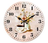 CHGCRAFT Orologio Da Parete Da Caffè Da 12 pollice con Tazza Da Caffè e Sfondo Floreale Orologio Da Parete Rotondo Silenzioso Senza Ticchettio