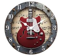 CHGCRAFT Stile industriale 3D Motivo chitarra Orologio da parete 12 pollici Orologi senza ticchettio Motivo rotondo con spartiti musicali Funziona a batterie per camera da letto, soggiorno
