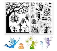 CHGCRAFT Timbri Trasparenti Fata Farfalla Elfi Farfalla Piante Sfondo Timbri In Silicone Trasparente per Realizzare Cartoline Decorazione di Album Fai Da Te Da 8.3x5.8 pollice