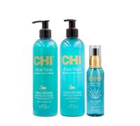 CHI Aloe Vera Curl Enhancing Shampoo 340ml Detangling Conditioner 340ml Oil 89ml