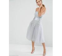 Chi Chi London Abito Grigio Argento Pizzo Tulle Taglia UK8 EUR36 US4