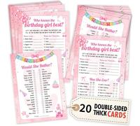 Chi conosce il suo compleanno meglio? Gioco - 20 pezzi di giochi per feste di compleanno, "Lei piuttosto" forniture per feste del pigiama preppy, divertenti attività di compleanno per decorazioni per 