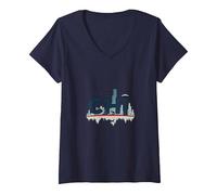 Chi Town Skyline Urbano Orgoglio per Gli Amanti della Città Maglietta con Collo a V, Donna, Navy, XXL