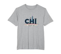 Chi Town Skyline Urbano Orgoglio per Gli Amanti della Città Maglietta, Uomo Taglie Grandi, Grigio Melange, 5X Tall