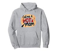 Chiamami Una Mamma Calda ardente Divertente Umorismo maternità Felpa con Cappuccio, Unisex per Adulti, Grigio Melange, L