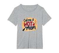 Chiamami Una Mamma Calda ardente Divertente Umorismo maternità Maglietta, Donna Plus-Size, Grigio Melange, 1X