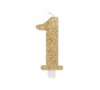 Chianese Candelina di cera per compleanno numero 1 Oro Glitter 9.5cm | Candeline per Torta Compleanno | Candele Particolari per Feste, Anniversari e Decorazioni Dolci
