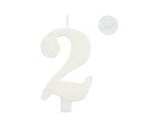 Chianese Candelina di cera per compleanno numero 2 Bianca Glitter 9.5cm | Candeline per Torta Compleanno | Candele Particolari per Feste, Anniversari e Decorazioni Dolci