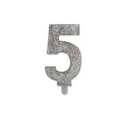 Chianese Candelina in cera per compleanno Sweety Numero 0 Argento Glitterata 9cm | Candeline per Torta Compleanno | Candele Particolari per Feste e Decorazioni (Numero 5, 9 cm)