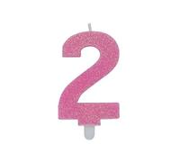 Chianese Candelina in cera per compleanno Sweety Numero 2 Rosa Glitterata 8cm | Candeline per Torta Compleanno | Candele Particolari per Feste, Anniversari e Decorazioni Dolci