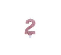Chianese Candelina in cera per compleanno Sweety Numero 2 Rosa Gold Glitterata 8cm | Candeline per Torta Compleanno | Candele Particolari per Feste, Anniversari e Decorazioni Dolci