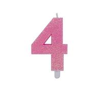 Chianese Candelina in cera per compleanno Sweety Numero 4 Rosa Glitterata 8cm | Candeline per Torta Compleanno | Candele Particolari per Feste, Anniversari e Decorazioni Dolci