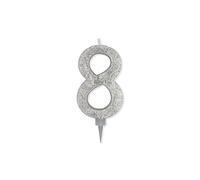 Chianese Candelina Maxi Sweety numero 8 Argento Glitterata 15cm per Compleanno | Candeline per Torta Compleanno | Candele Particolari per Feste, Anniversari e Decorazioni Dolci