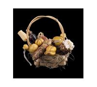 Chianese Miniatura Cesto con Formaggi, Salumi e Vino in Cera - Accessorio Artigianale per Presepe Napoletano - Perfetto per Scene di Mercato e Botteghe - 8x5x10 cm