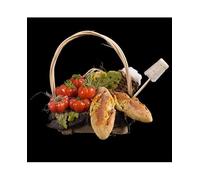 Chianese Miniatura Cesto con Pane, Pomodoro e Formaggio in Cera - Accessorio Artigianale per Presepe Napoletano, Perfetto per Scene di Mercato e Botteghe - 8x5x8 cm