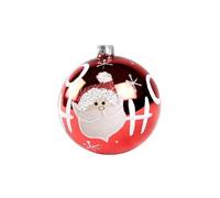 Chianese Pallina di Natale in vetro decorata a mano 80mm | Sfera rossa lucida con Babbo Natale e scritta HO HO | Addobbo natalizio elegante per albero | 1 pezzo