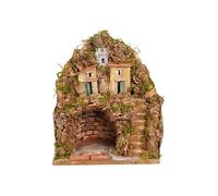 Chianese Presepe Napoletano Artigianale con Luci LED, in Legno e Sughero, Dipinto a Mano, Grotta per Pastori 7-4 cm, Stile Tradizionale, Decorazione Natalizia - 24x30x20 cm