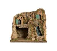 Chianese Presepe Napoletano Artigianale con Ruscello e Luci LED - Mini Borgo con Cascata Funzionante e Illuminazione a LED - Adatto per Statuette 6,5 cm - 30x20x28 cm