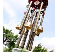 Chianrliu - Campanello a Vento, VI augura la prosperità: Incredibile Tradizionale Cinese, 4 Tubi in Bronzo, 5 Campane e Base in Legno, per Patio Esterno, Giardino e Decorazione Interna (2#)