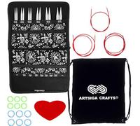 ChiaoGoo Twist Red Lace 7500-L - Set di ferri da maglia circolari intercambiabili, misura 12,7 cm, misure US 9, 10, 10,5, 11, 13, 15, in acciaio inox, con 3 corde e 1 borsa Artsiga Crafts Project