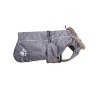 Chiara Cappotto per cani con pettorina per cani (abbigliamento per cani con pile e colletto in pelliccia sintetica, caldo cappotto per cani, strisce riflettenti sul retro e cinghia, regolabile, taglia