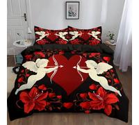 Chiaretto Set Copripiumino 3 Pezzi Tema D'Amore Piante E Fiori Amore Cupido 220 x 240 cm, Biancheria da Letto Reversibile in Morbida Microfibra con 2 Federe 50 x 80 cm, Facile da Pulire